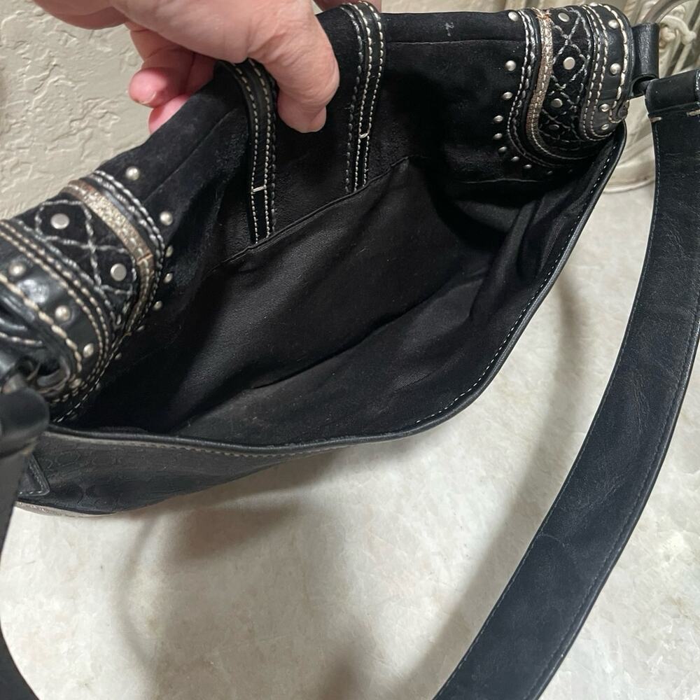 Coach Vintage Soho Black Signature small c Canvas & Patchwork Shoulder Bag Y2K - Picture 11 of 13
